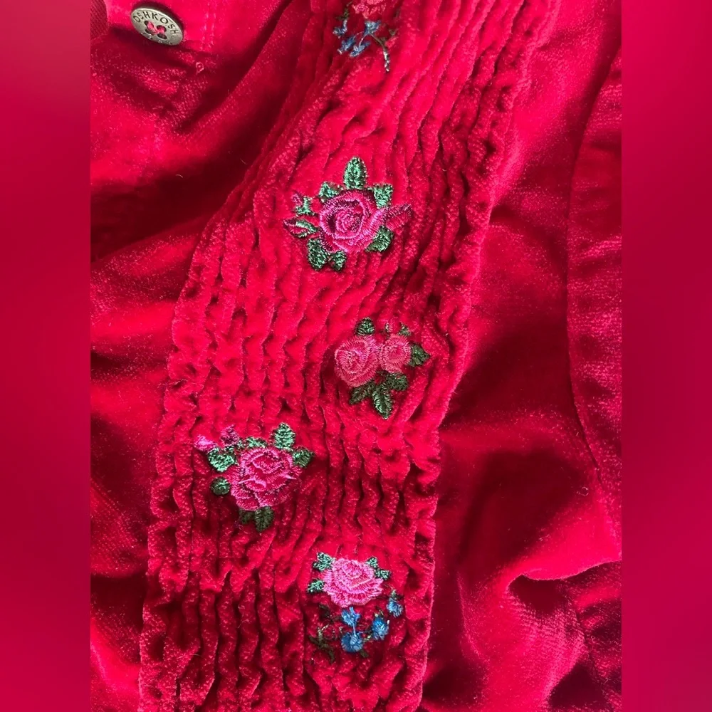 VTG OshKosh Velvet Dress‎ Girls 6x Rose Embroidery
